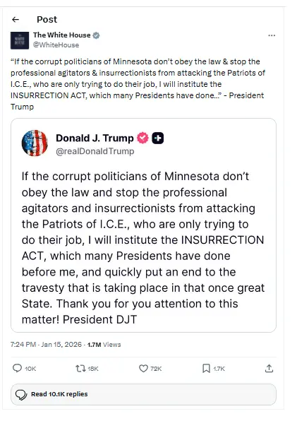Why Is Trump threatened to Use the Insurrection Act in Minnesota Amid ICE Protests